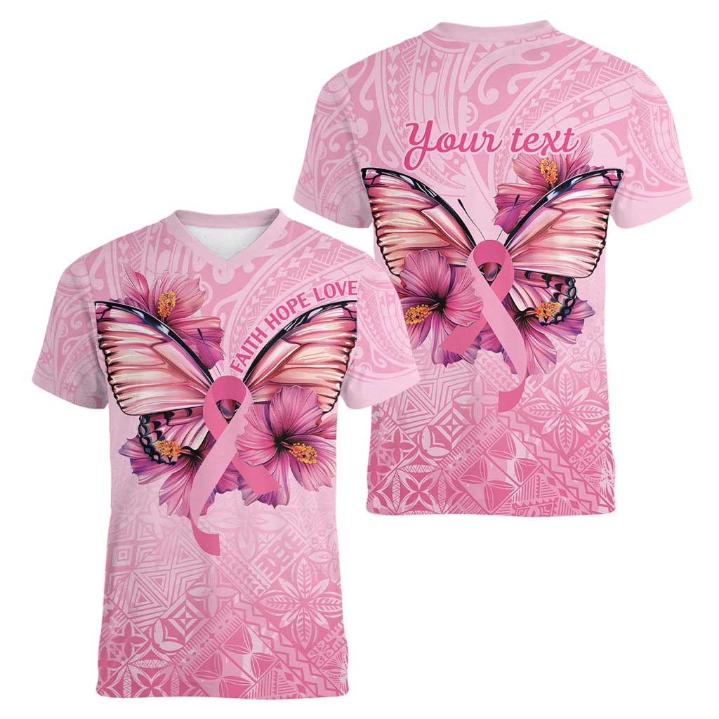 Faith Hope Love Butterfly Ribbon Personalised Women V-Neck T-Shirt LT9 - Polynesian Pride