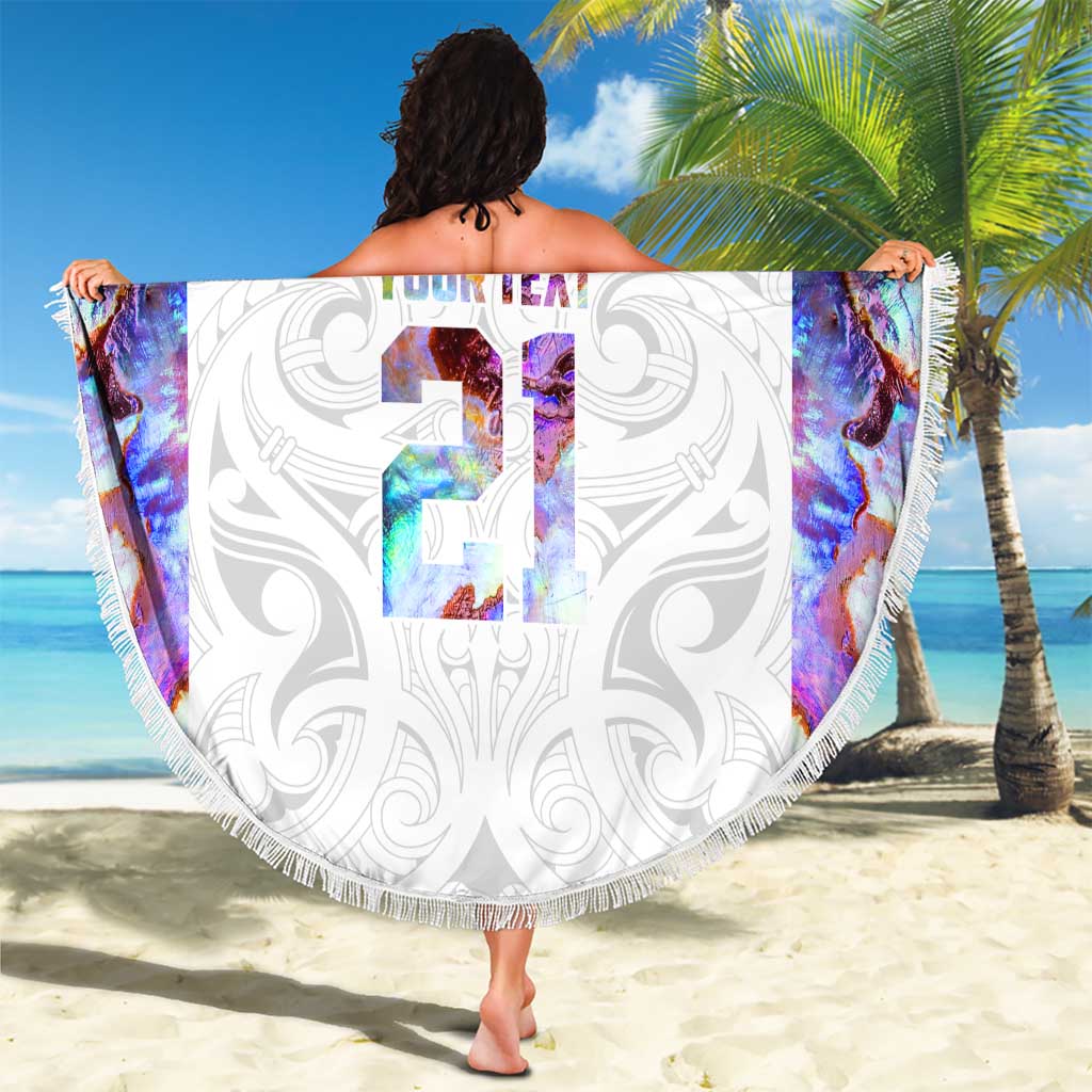 Custom New Zealand Aotearoa Beach Blanket Pink Maori Paua Shell Indigenous - Polynesian Pride