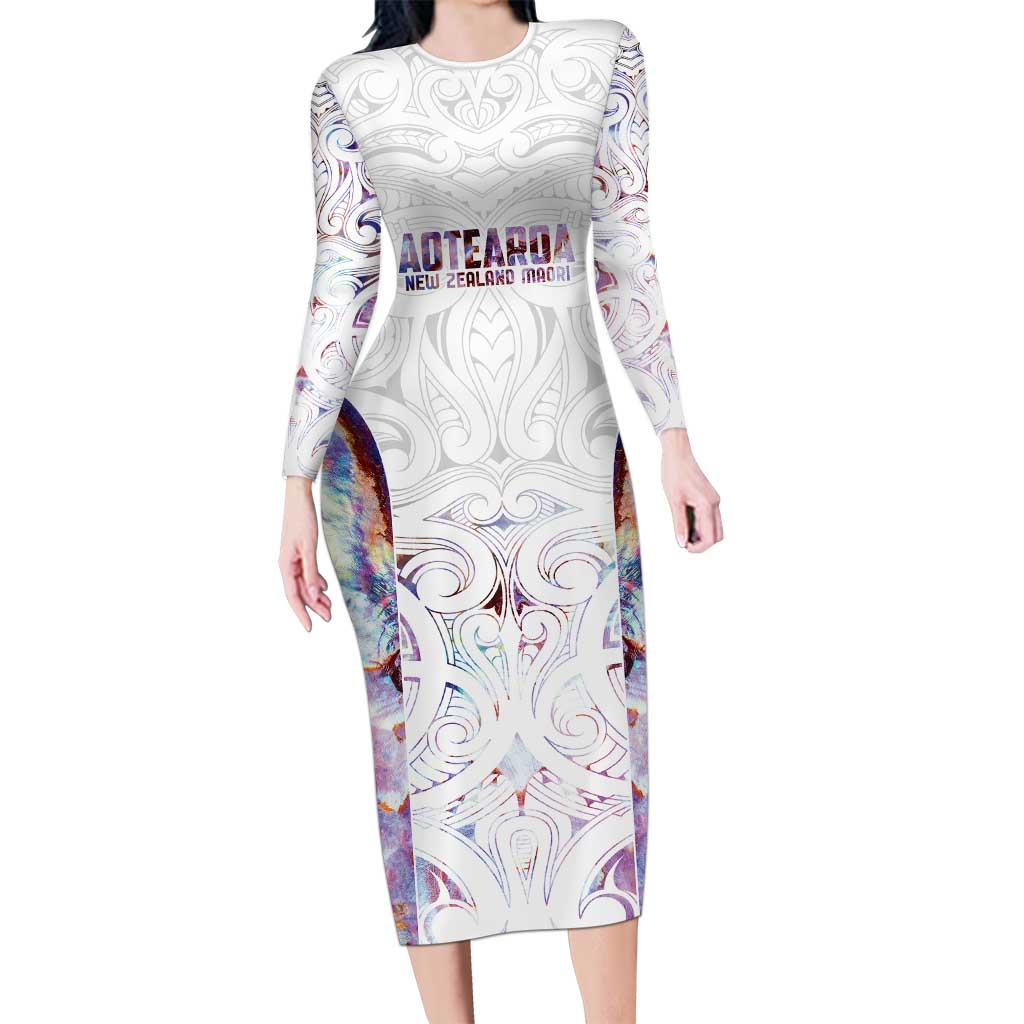 Custom New Zealand Aotearoa Family Matching Long Sleeve Bodycon Dress and Hawaiian Shirt Pink Maori Paua Shell Indigenous - Polynesian Pride