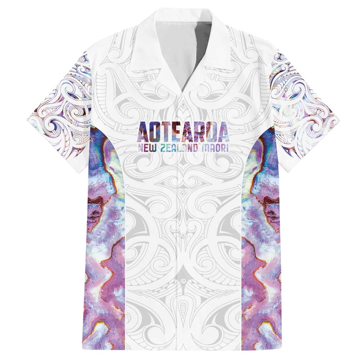 Custom New Zealand Aotearoa Family Matching Off The Shoulder Long Sleeve Dress and Hawaiian Shirt Pink Maori Paua Shell Indigenous - Polynesian Pride