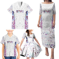 Custom New Zealand Aotearoa Family Matching Puletasi and Hawaiian Shirt Pink Maori Paua Shell Indigenous - Polynesian Pride