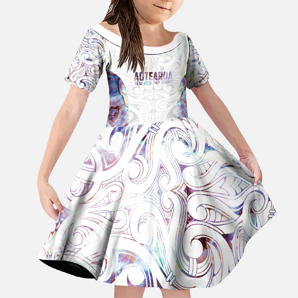 Custom New Zealand Aotearoa Family Matching Short Sleeve Bodycon Dress and Hawaiian Shirt Pink Maori Paua Shell Indigenous - Polynesian Pride