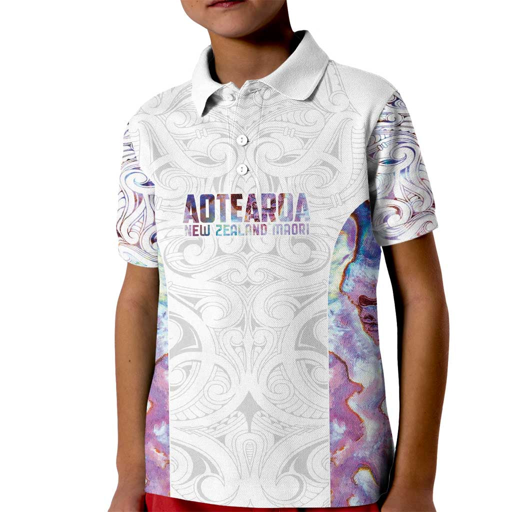 Custom New Zealand Aotearoa Kid Polo Shirt Pink Maori Paua Shell Indigenous - Polynesian Pride