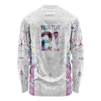 Custom New Zealand Aotearoa Long Sleeve Shirt Pink Maori Paua Shell Indigenous - Polynesian Pride