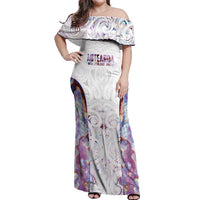 Custom New Zealand Aotearoa Off Shoulder Maxi Dress Pink Maori Paua Shell Indigenous - Polynesian Pride