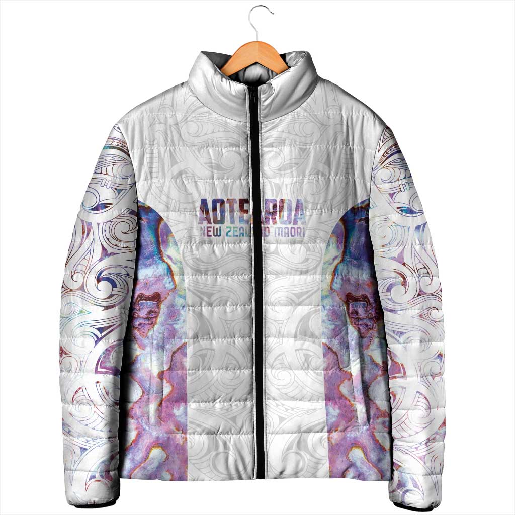 Custom New Zealand Aotearoa Padded Jacket Pink Maori Paua Shell Indigenous - Polynesian Pride