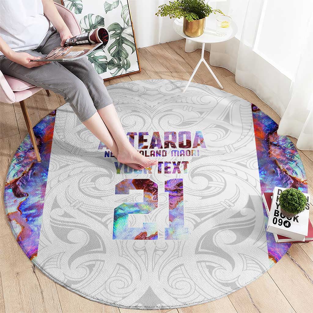 Custom New Zealand Aotearoa Round Carpet Pink Maori Paua Shell Indigenous - Polynesian Pride