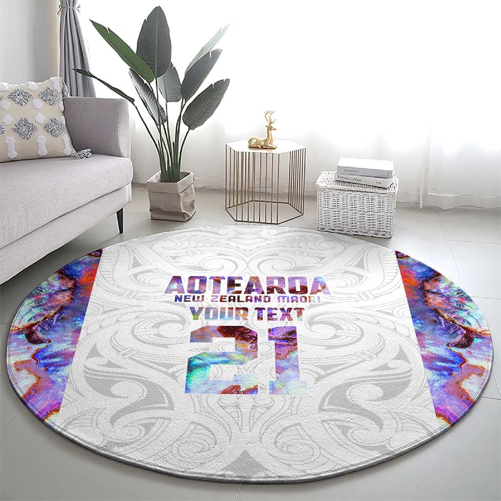 Custom New Zealand Aotearoa Round Carpet Pink Maori Paua Shell Indigenous - Polynesian Pride
