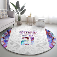 Custom New Zealand Aotearoa Round Carpet Pink Maori Paua Shell Indigenous - Polynesian Pride
