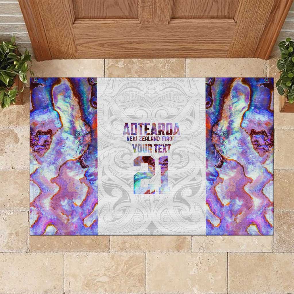 Custom New Zealand Aotearoa Rubber Doormat Pink Maori Paua Shell Indigenous - Polynesian Pride