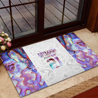 Custom New Zealand Aotearoa Rubber Doormat Pink Maori Paua Shell Indigenous - Polynesian Pride