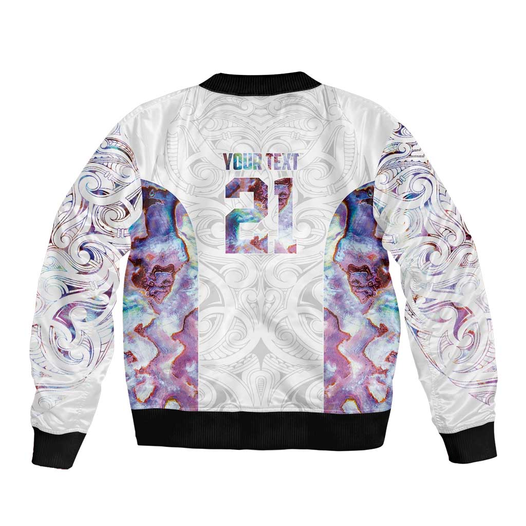 Custom New Zealand Aotearoa Sleeve Zip Bomber Jacket Pink Maori Paua Shell Indigenous - Polynesian Pride