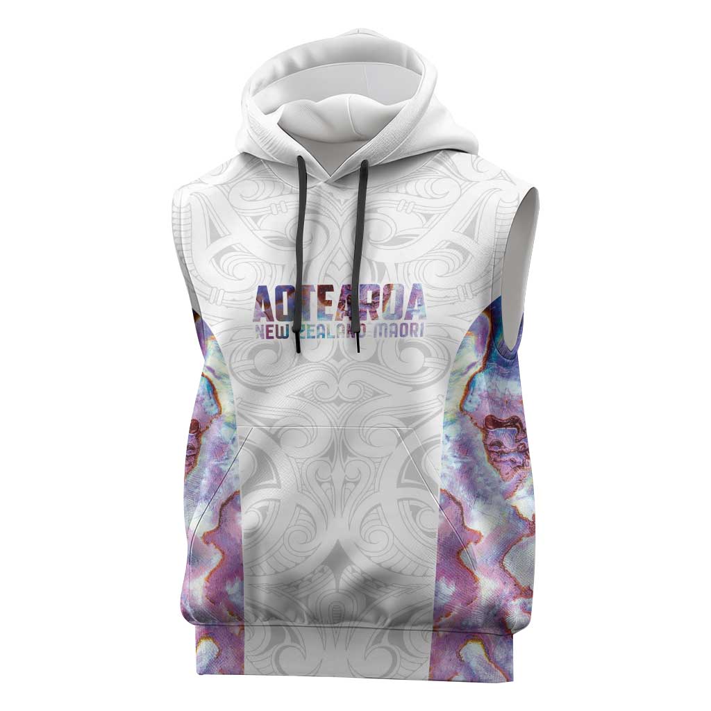 Custom New Zealand Aotearoa Sleeveless Hoodie Pink Maori Paua Shell Indigenous - Polynesian Pride