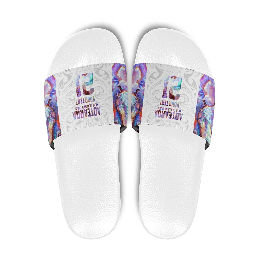 Custom New Zealand Aotearoa Slide Sandals Pink Maori Paua Shell Indigenous - Polynesian Pride