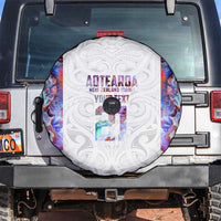 Custom New Zealand Aotearoa Spare Tire Cover Pink Maori Paua Shell Indigenous - Polynesian Pride
