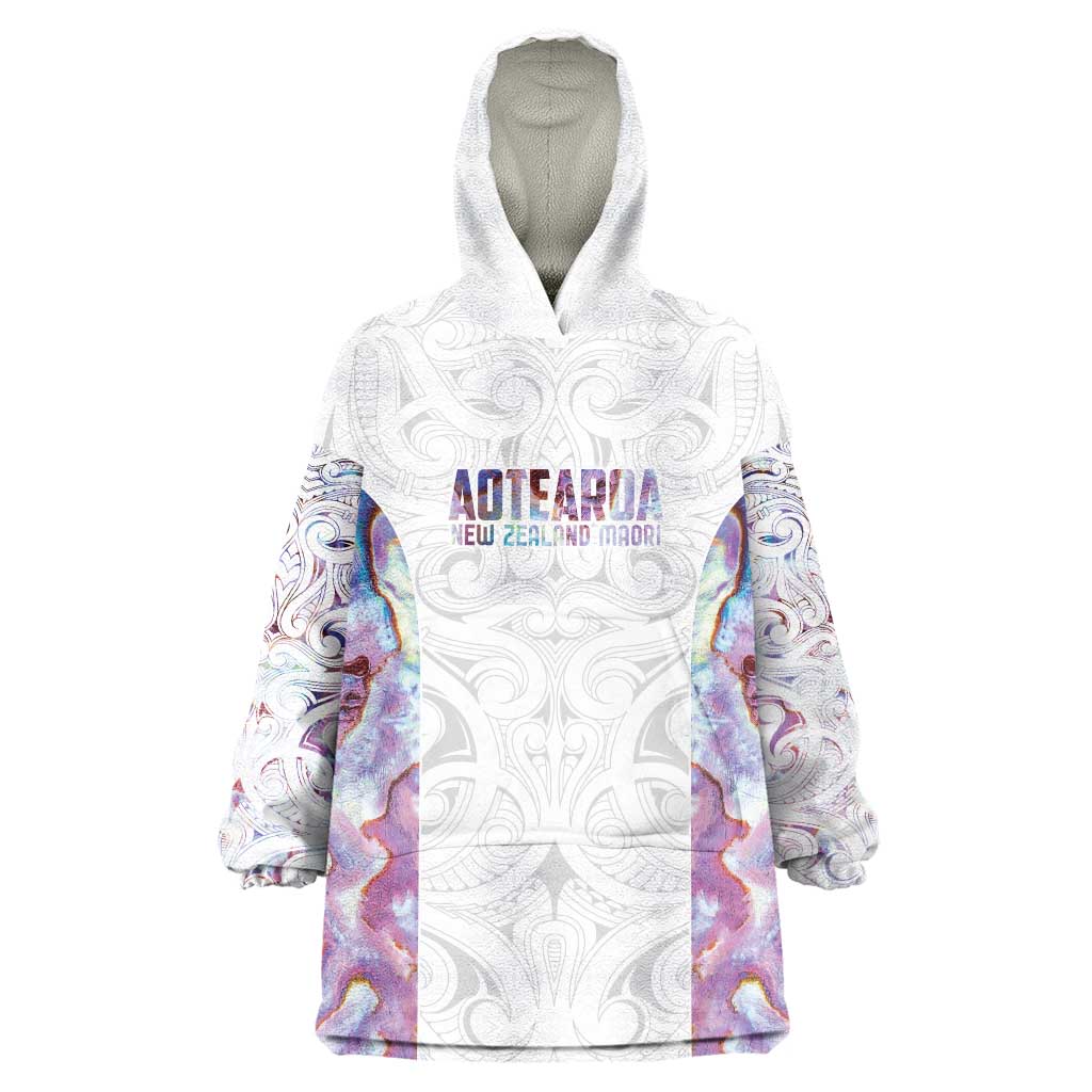 Custom New Zealand Aotearoa Wearable Blanket Hoodie Pink Maori Paua Shell Indigenous - Polynesian Pride