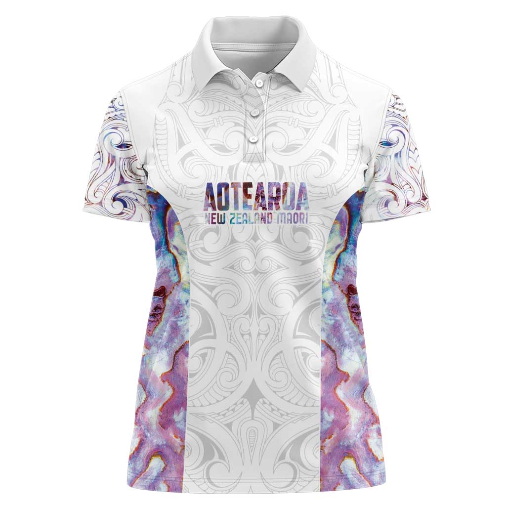 Custom New Zealand Aotearoa Women Polo Shirt Pink Maori Paua Shell Indigenous - Polynesian Pride