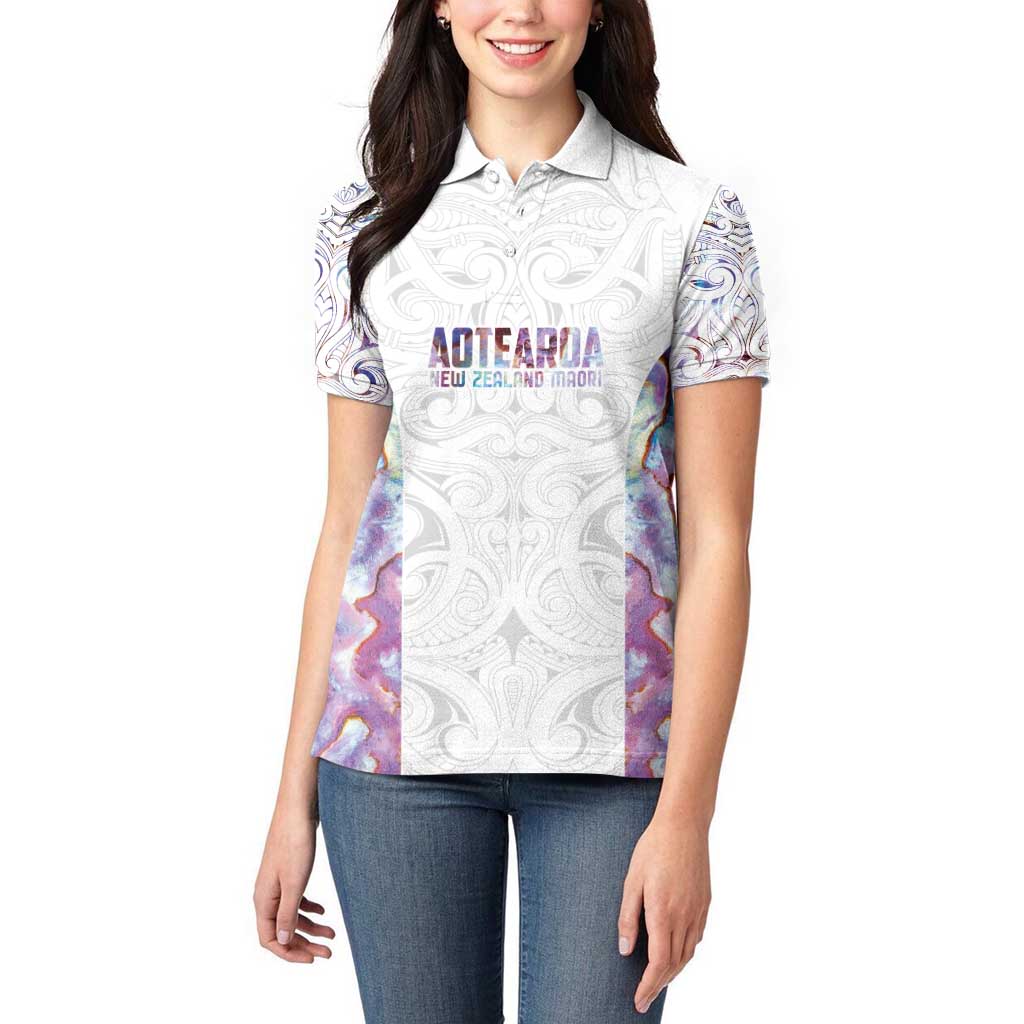 Custom New Zealand Aotearoa Women Polo Shirt Pink Maori Paua Shell Indigenous - Polynesian Pride