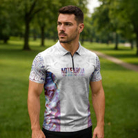 Custom New Zealand Aotearoa Zipper Polo Shirt Pink Maori Paua Shell Indigenous - Polynesian Pride