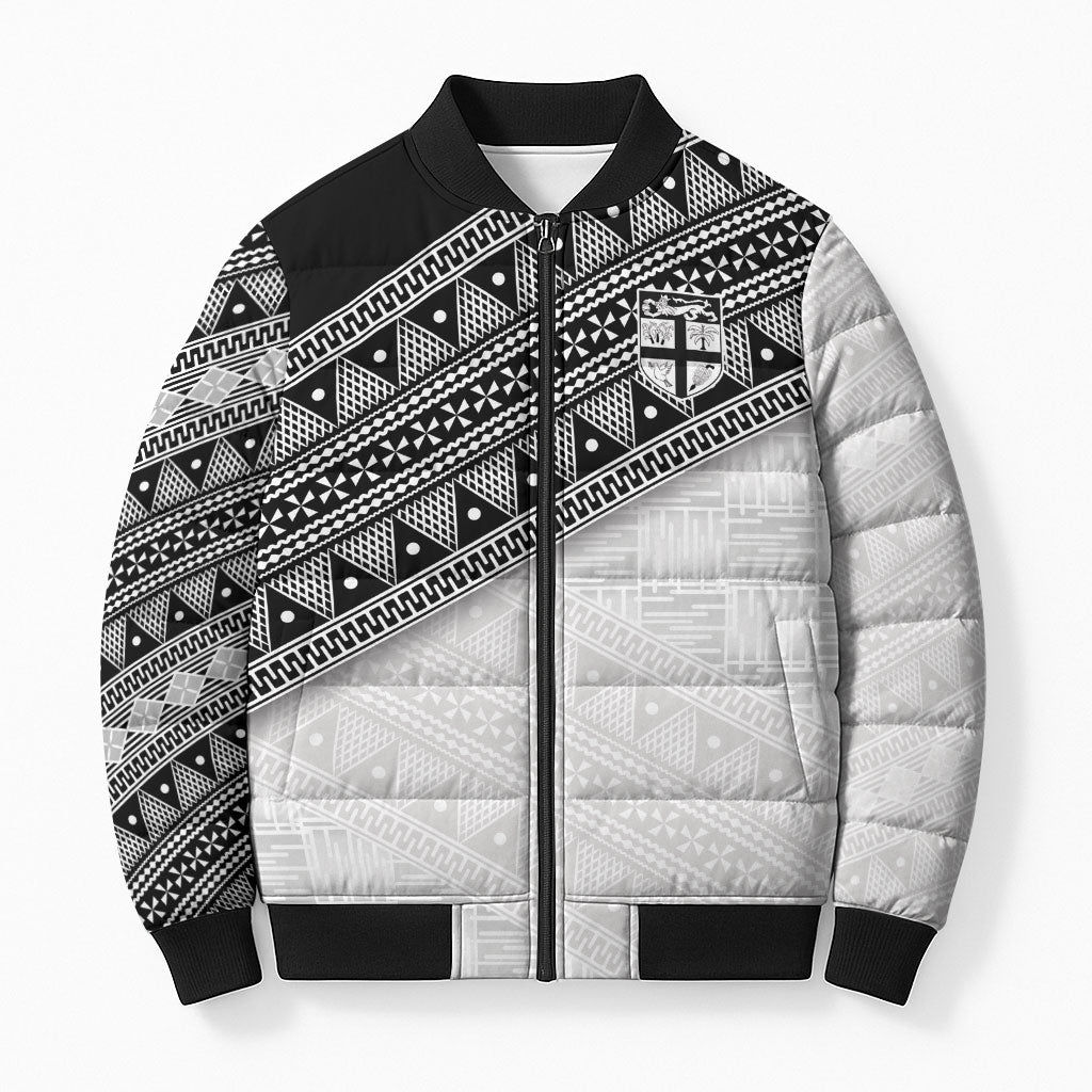 2026 Autumn Rugby Nations Fiji Custom Bomber Puffer Jacket Fijian Tapa Tribal Lauhala Inspired LT9 Unisex Black - Polynesian Pride