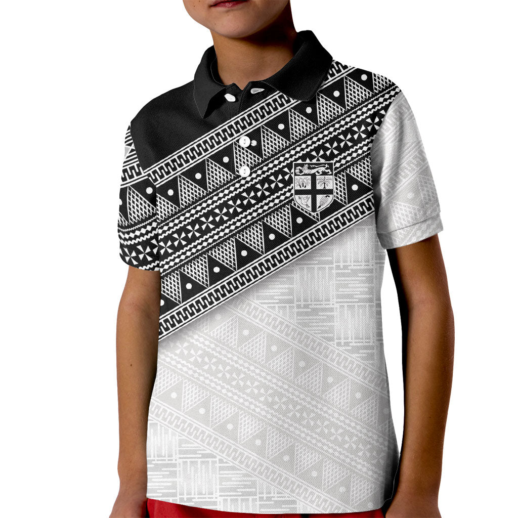 2026 Autumn Rugby Nations Fiji Custom Kid Polo Shirt Fijian Tapa Tribal Lauhala Inspired LT9 Kid Black - Polynesian Pride