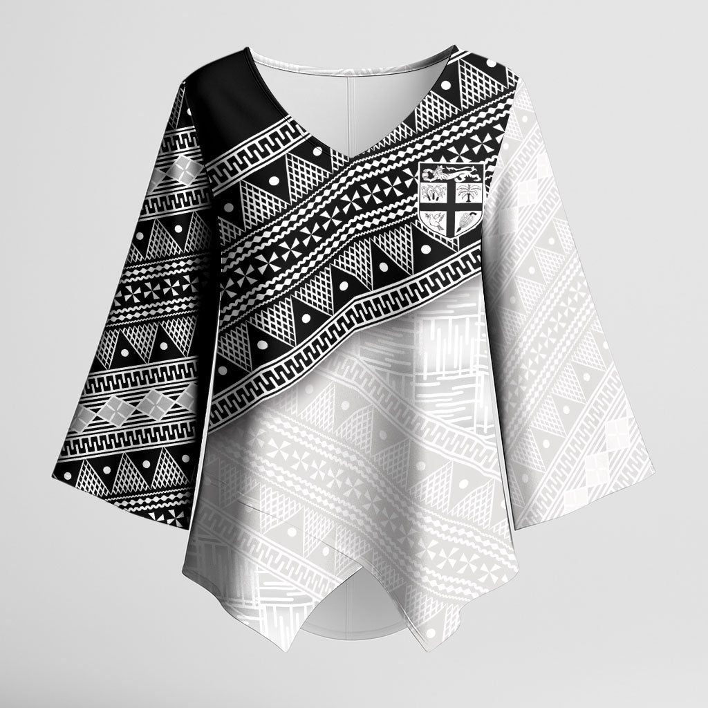 2026 Autumn Rugby Nations Fiji Custom Kimono Sleeve Blouse Fijian Tapa Tribal Lauhala Inspired LT9 Female Black - Polynesian Pride