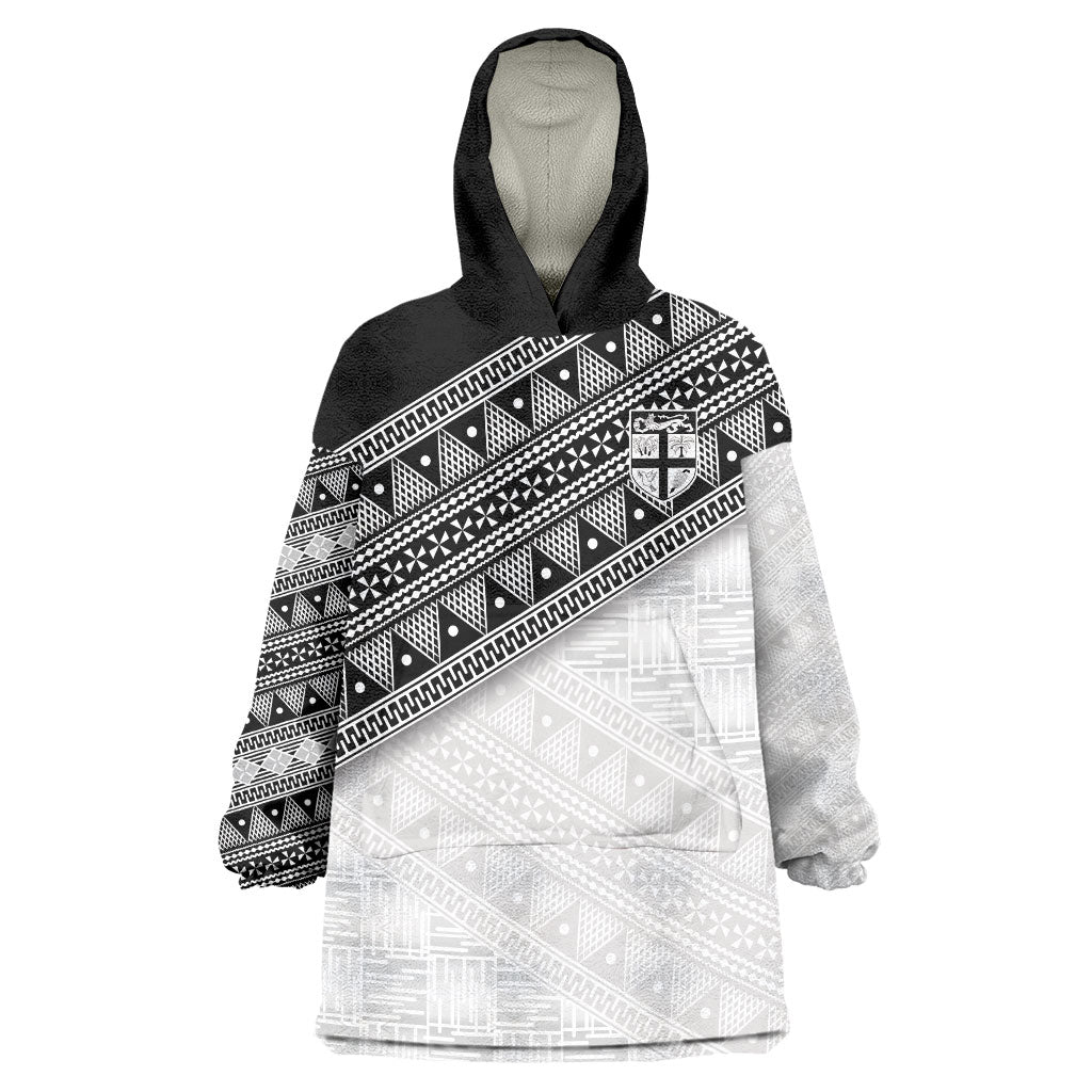 2026 Autumn Rugby Nations Fiji Custom Wearable Blanket Hoodie Fijian Tapa Tribal Lauhala Inspired LT9 One Size Black - Polynesian Pride