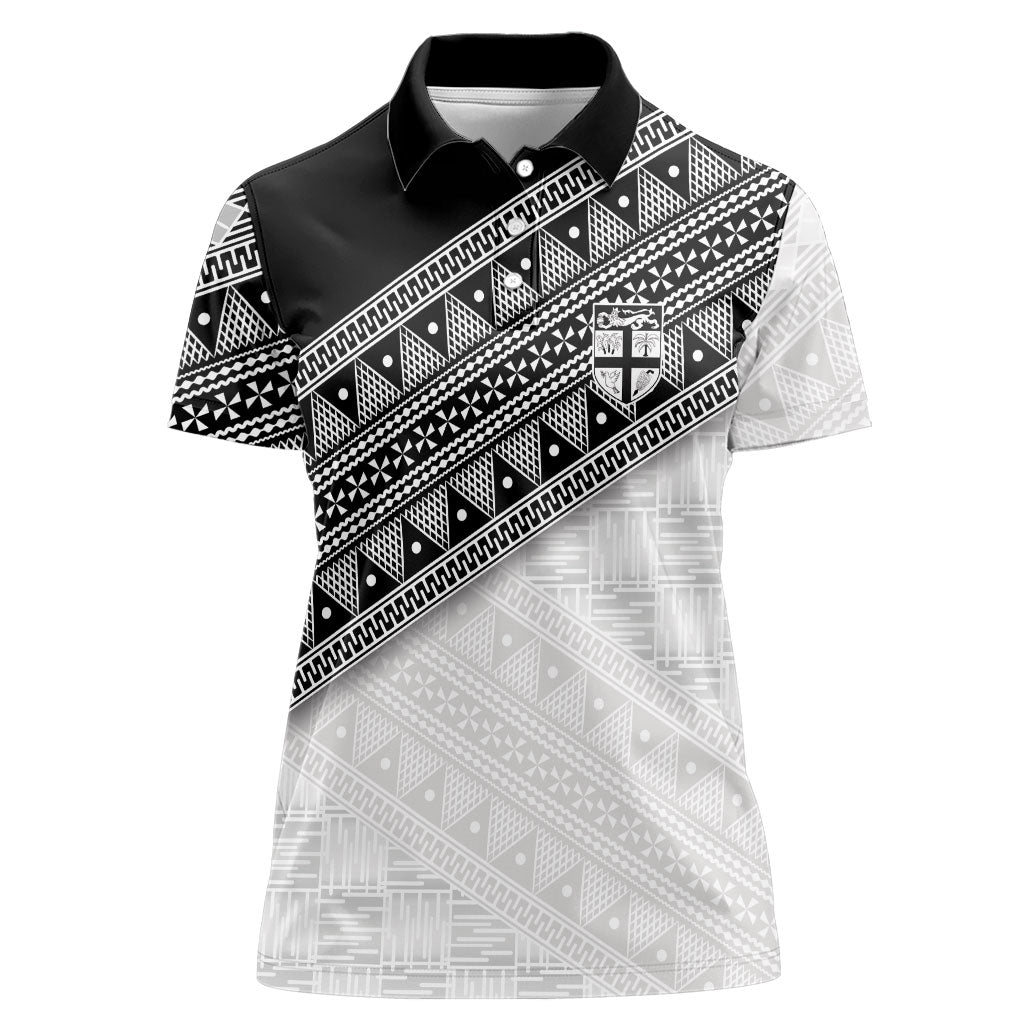 2026 Autumn Rugby Nations Fiji Custom Women Polo Shirt Fijian Tapa Tribal Lauhala Inspired LT9 Female Black - Polynesian Pride