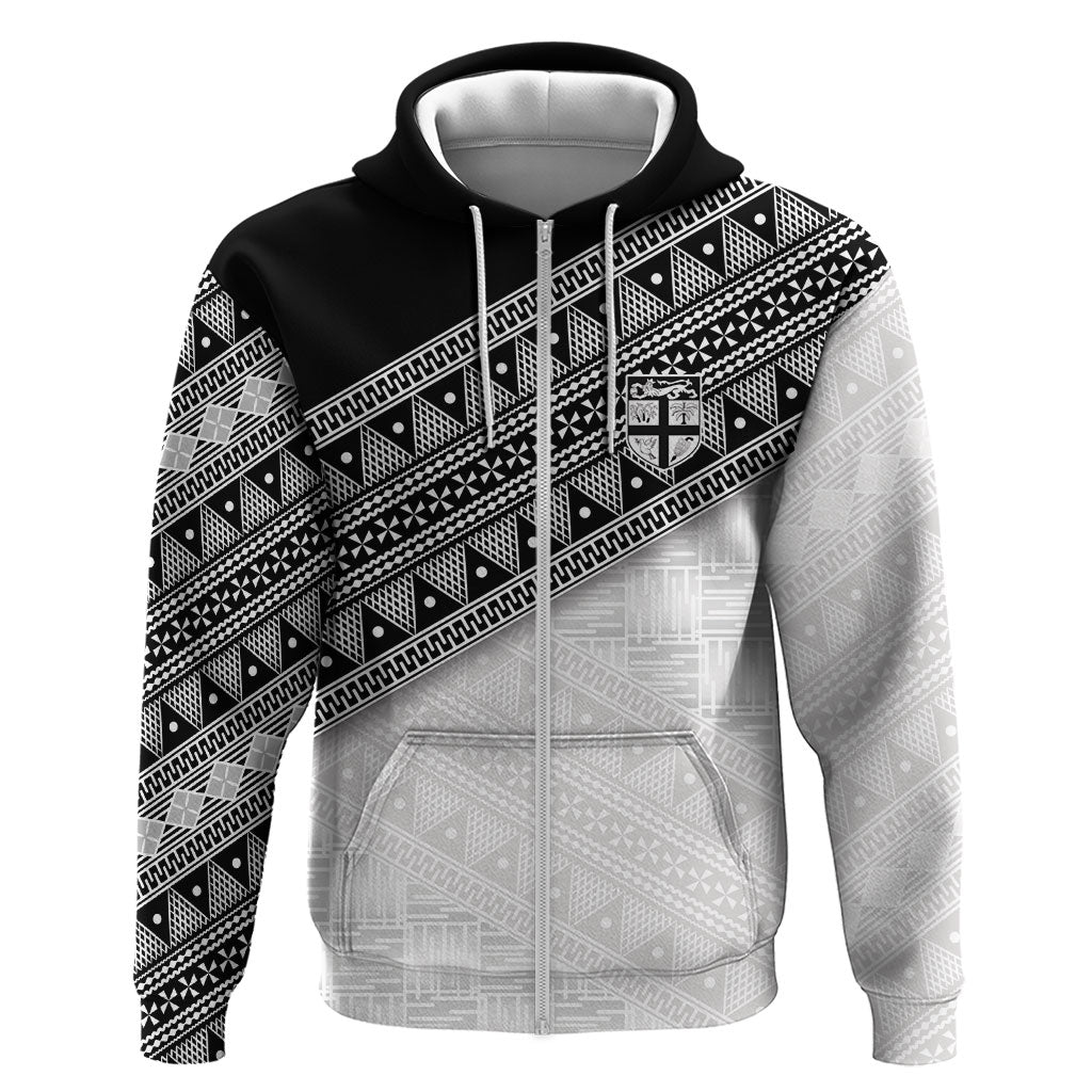 2026 Autumn Rugby Nations Fiji Custom Zip Hoodie Fijian Tapa Tribal Lauhala Inspired LT9 Zip Hoodie Black - Polynesian Pride