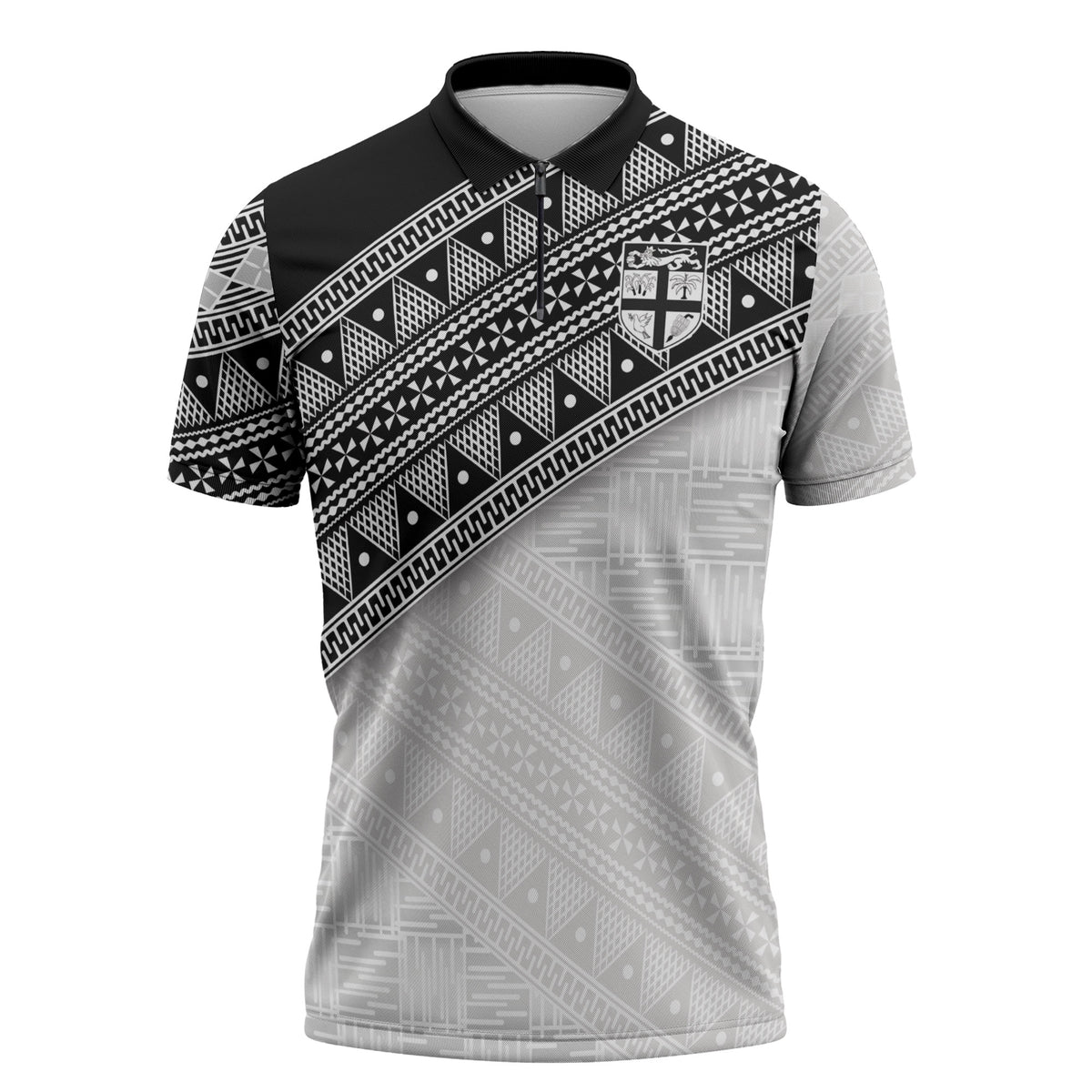2026 Autumn Rugby Nations Fiji Custom Zipper Polo Shirt Fijian Tapa Tribal Lauhala Inspired LT9 Black - Polynesian Pride