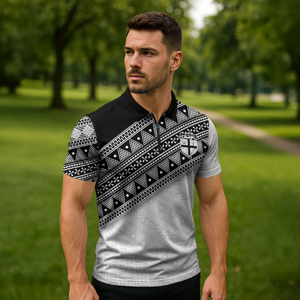 2026 Autumn Rugby Nations Fiji Custom Zipper Polo Shirt Fijian Tapa Tribal Lauhala Inspired LT9 - Polynesian Pride