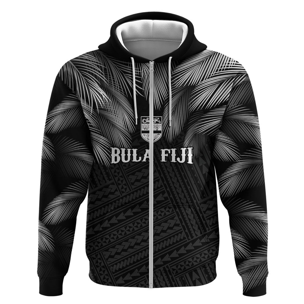 2026 Autumn Rugby Nations Fiji Custom Hoodie Fijian Palm Leaf Tapa Tribal Inspired LT9 Zip Hoodie Black - Polynesian Pride