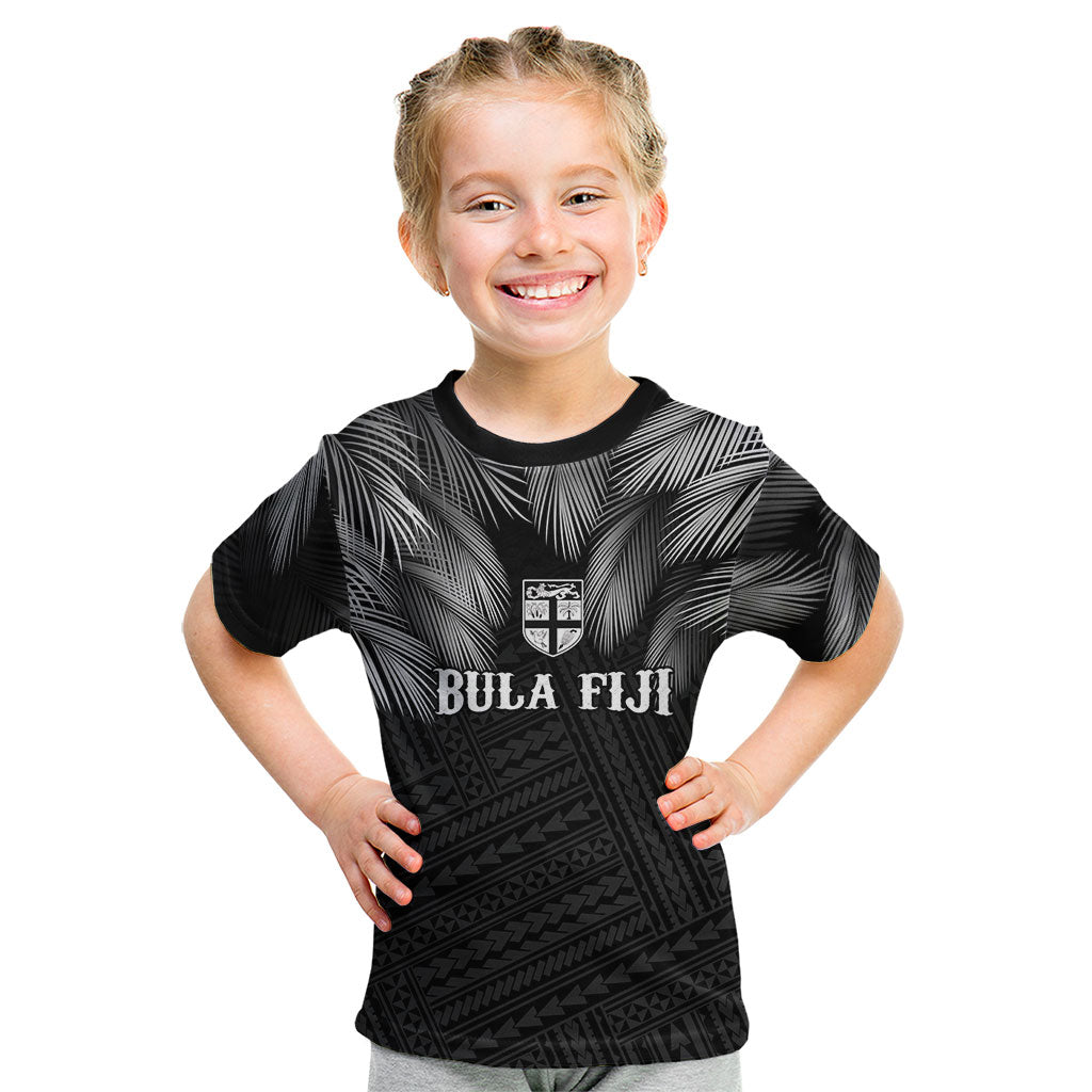 2026 Autumn Rugby Nations Fiji Custom Kid T Shirt Fijian Palm Leaf Tapa Tribal Inspired LT9 Black - Polynesian Pride