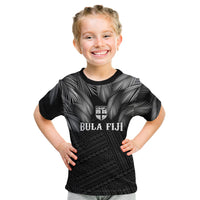 2026 Autumn Rugby Nations Fiji Custom Kid T Shirt Fijian Palm Leaf Tapa Tribal Inspired LT9 Black - Polynesian Pride