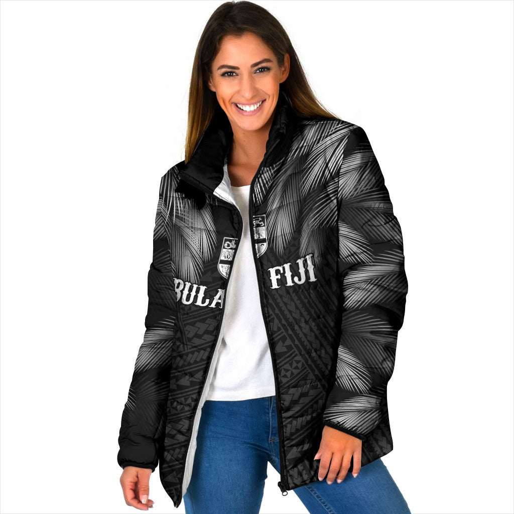 2026 Autumn Rugby Nations Fiji Custom Padded Jacket Fijian Palm Leaf Tapa Tribal Inspired LT9 Women Black - Polynesian Pride