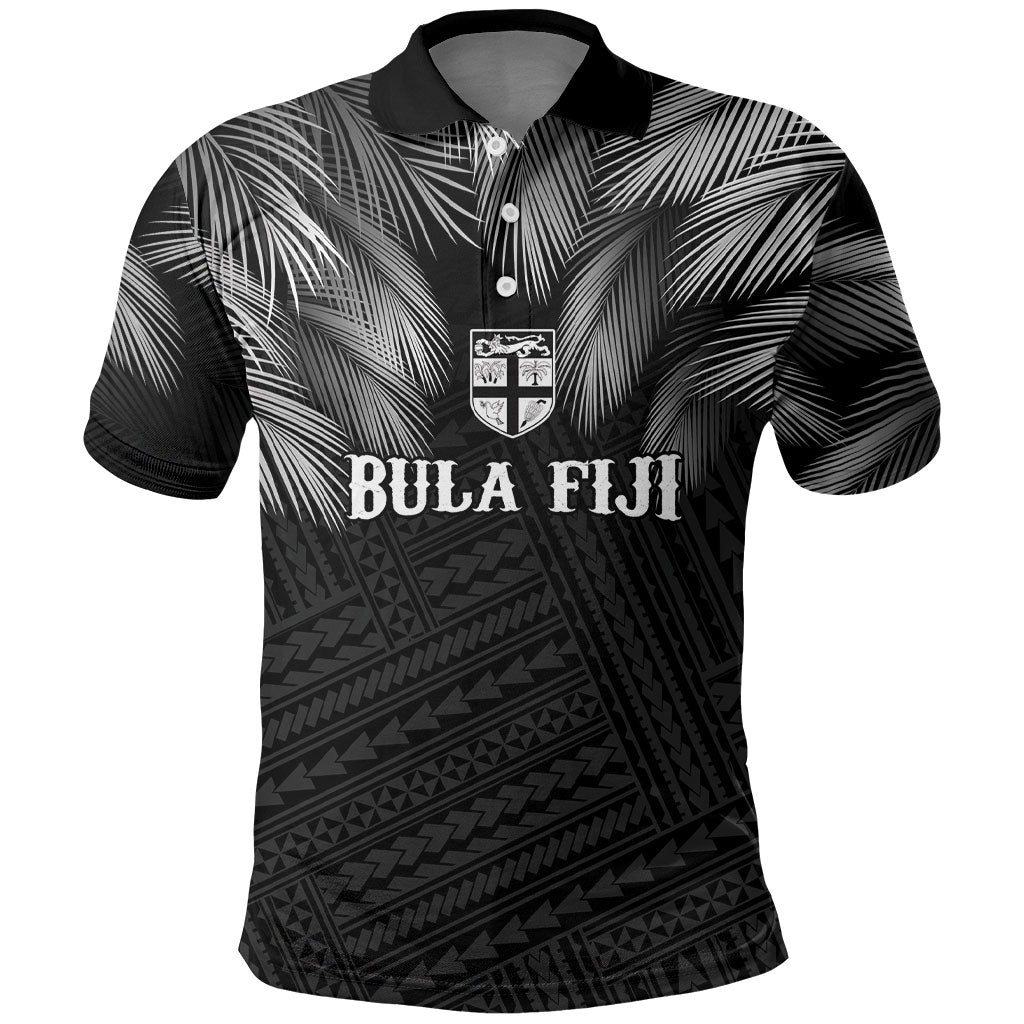 2026 Autumn Rugby Nations Fiji Custom Polo Shirt Fijian Palm Leaf Tapa Tribal Inspired LT9 Black - Polynesian Pride