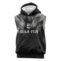 2026 Autumn Rugby Nations Fiji Custom Sleeveless Hoodie Fijian Palm Leaf Tapa Tribal Inspired LT9 Black - Polynesian Pride