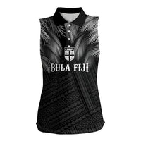 2026 Autumn Rugby Nations Fiji Custom Women Sleeveless Polo Shirt Fijian Palm Leaf Tapa Tribal Inspired LT9 Female Black - Polynesian Pride