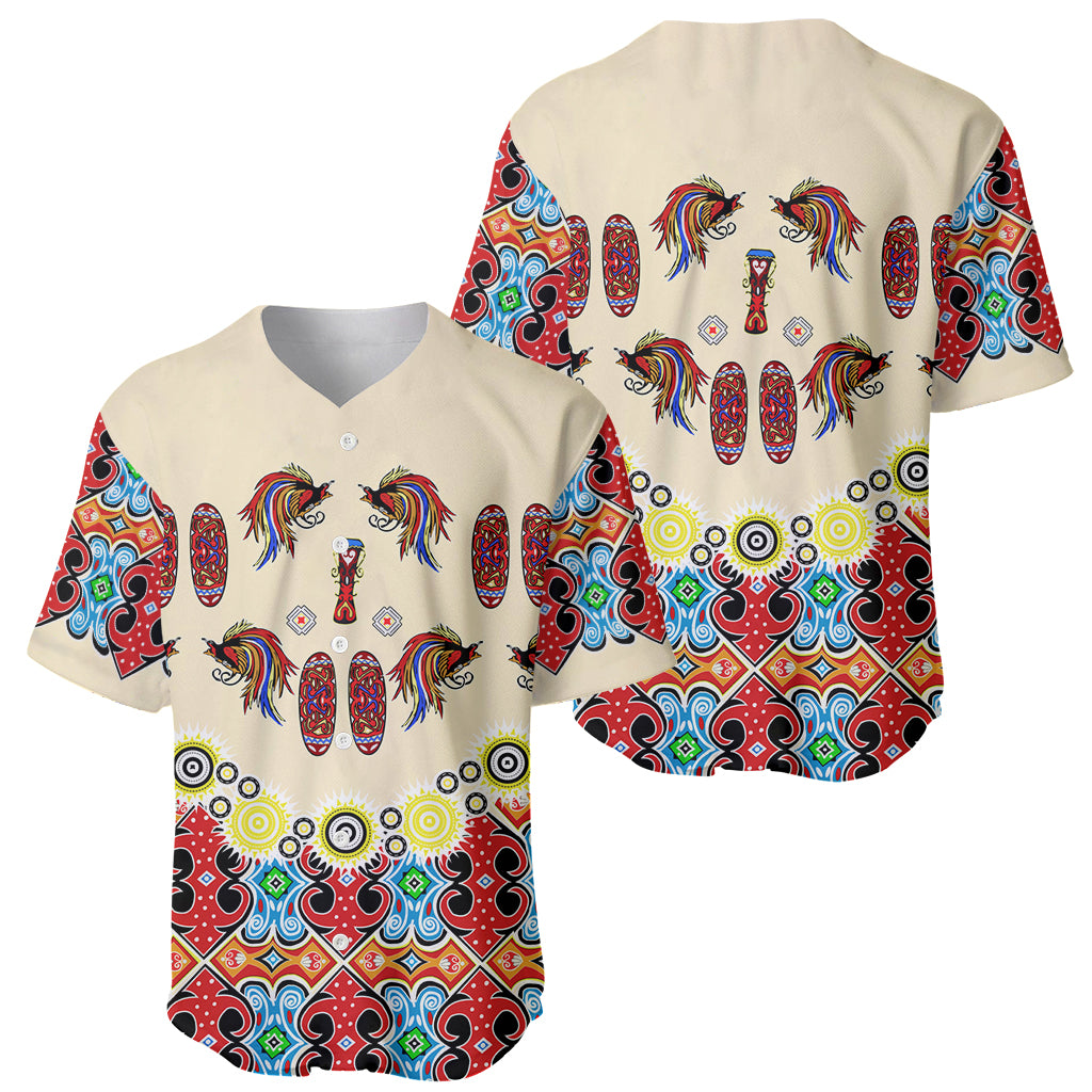 Papua Batik Motif Bird Of Paradise and Native Papuan Shield Baseball Jersey LT9 - Polynesian Pride
