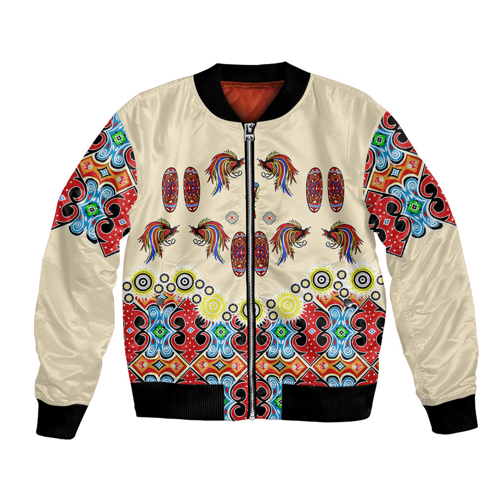 Papua Batik Motif Bird Of Paradise and Native Papuan Shield Bomber Jacket LT9 Unisex Beige - Polynesian Pride
