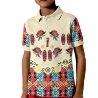 Papua Batik Motif Bird Of Paradise and Native Papuan Shield Kid Polo Shirt LT9 Kid Beige - Polynesian Pride