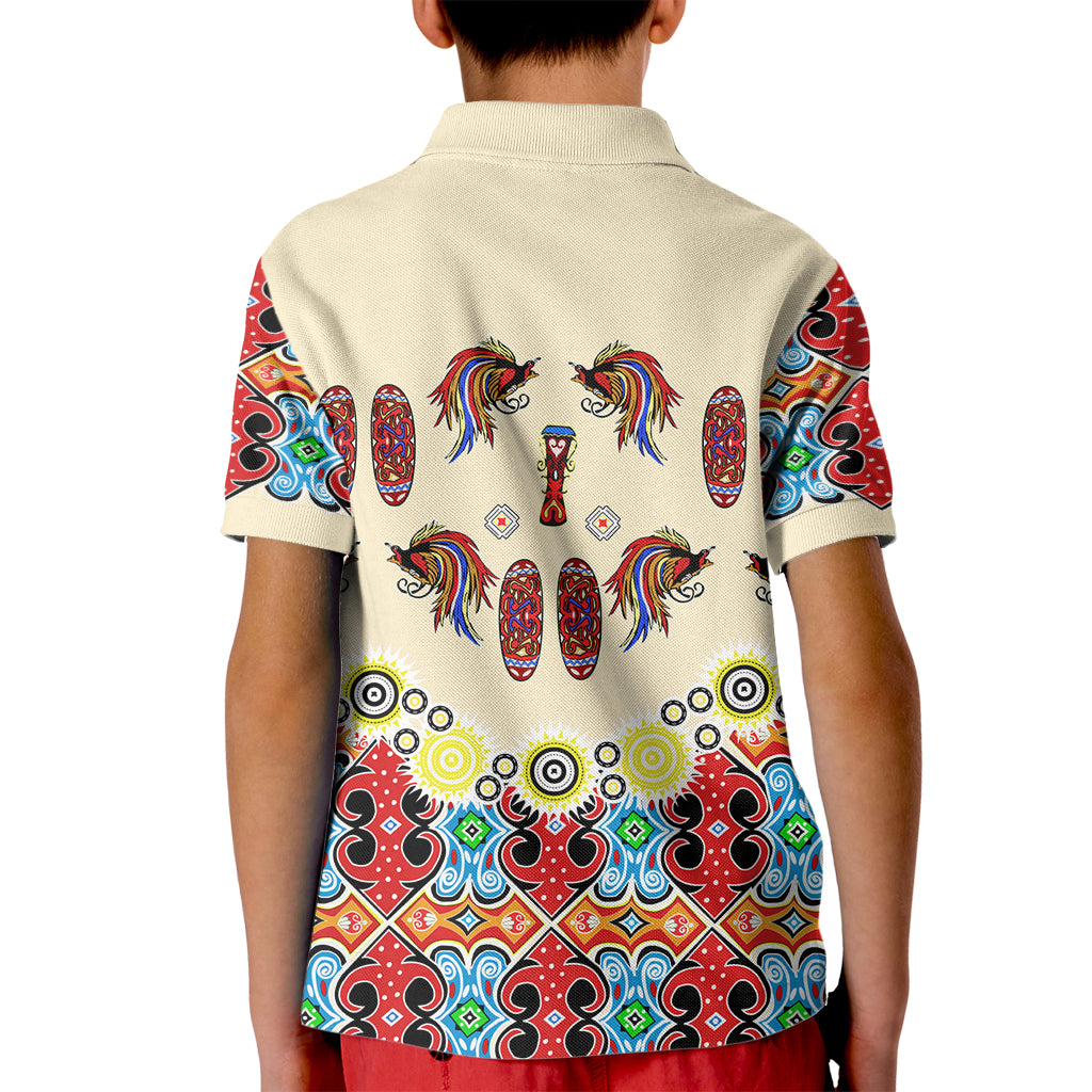 Papua Batik Motif Bird Of Paradise and Native Papuan Shield Kid Polo Shirt LT9 - Polynesian Pride