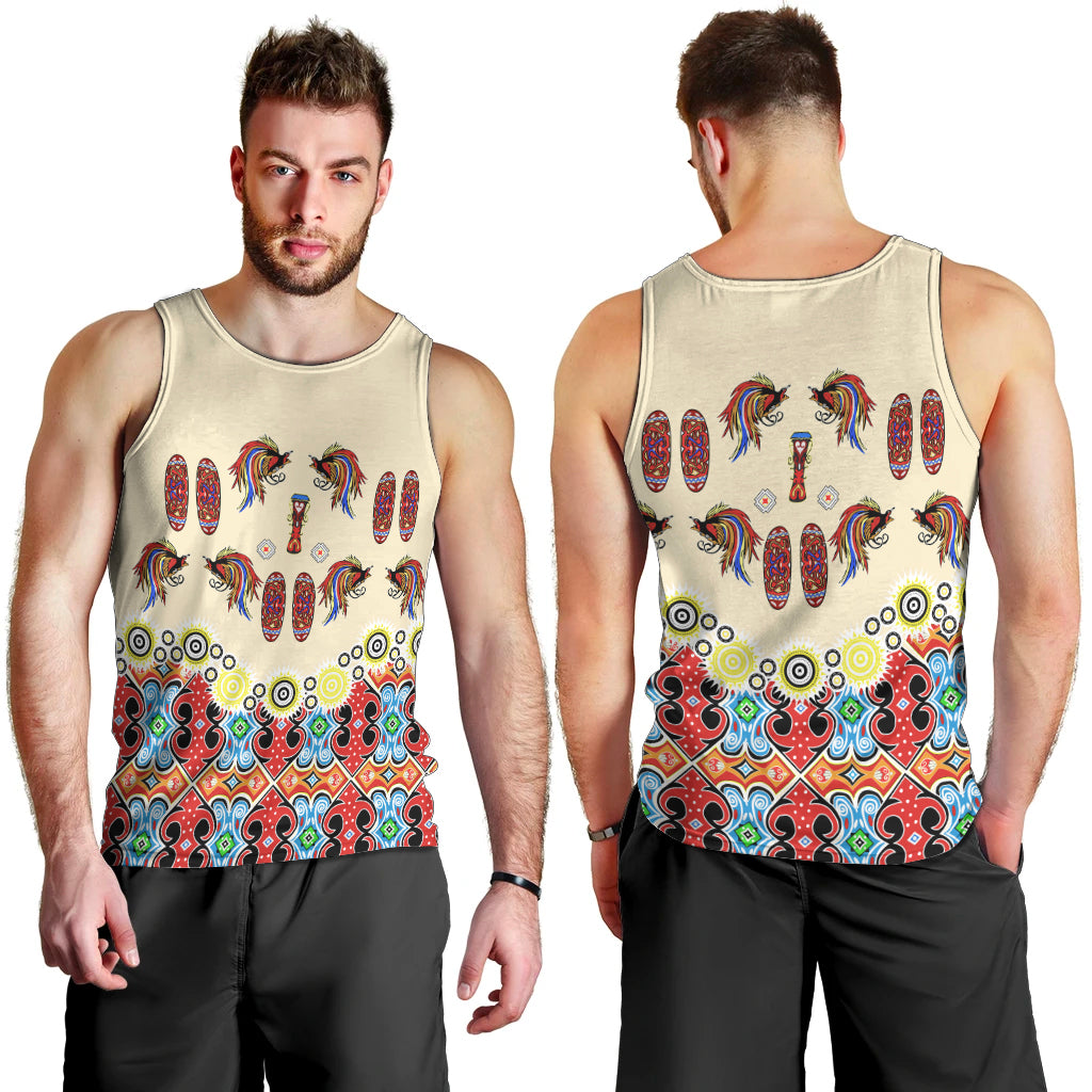 Papua Batik Motif Bird Of Paradise and Native Papuan Shield Men Tank Top LT9 - Polynesian Pride
