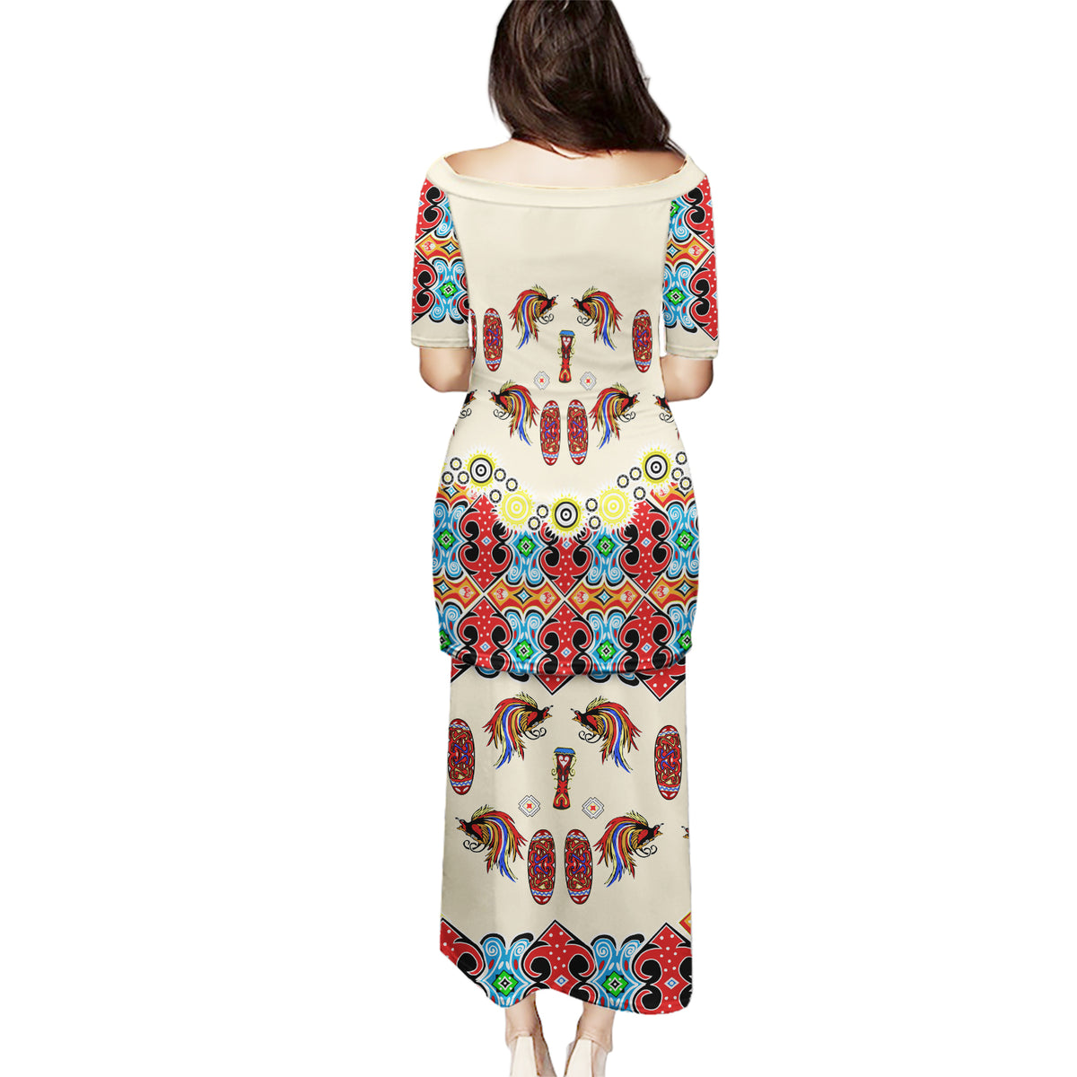 Papua Batik Motif Bird Of Paradise and Native Papuan Shield Puletasi LT9 - Polynesian Pride