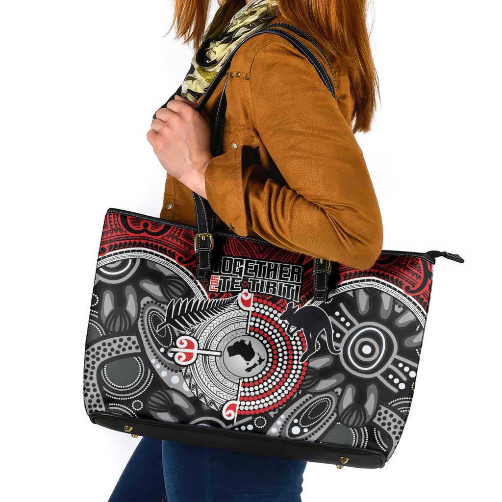 Aotearoa and Australia Leather Tote Bag New Zealand Honour The Treaty Ake!Ake!Ake! LT9 Red - Polynesian Pride
