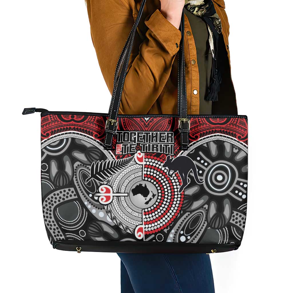Aotearoa and Australia Leather Tote Bag New Zealand Honour The Treaty Ake!Ake!Ake! LT9 - Polynesian Pride