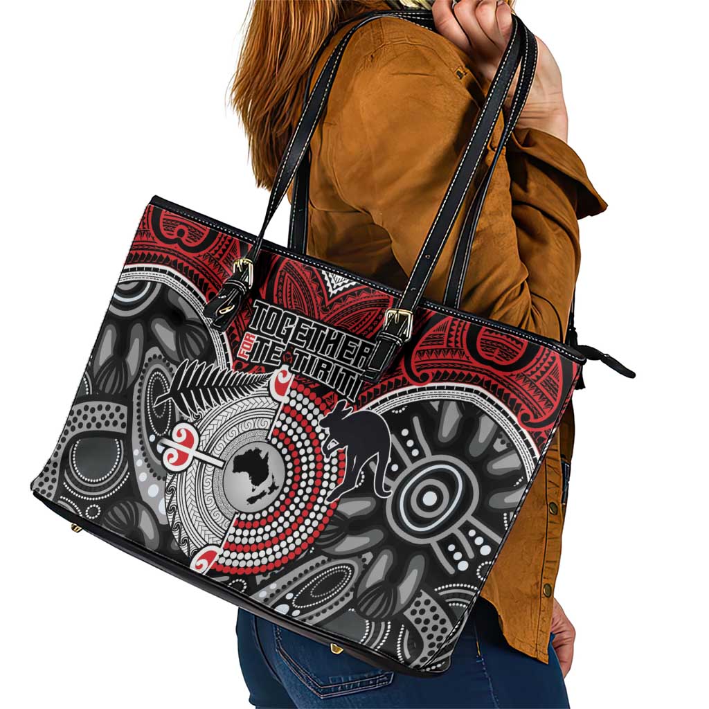 Aotearoa and Australia Leather Tote Bag New Zealand Honour The Treaty Ake!Ake!Ake! LT9 - Polynesian Pride