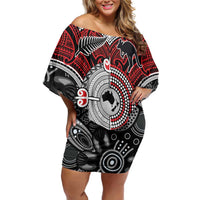 Aotearoa and Australia Off Shoulder Short Dress New Zealand Honour The Treaty Ake!Ake!Ake! LT9 Women Red - Polynesian Pride
