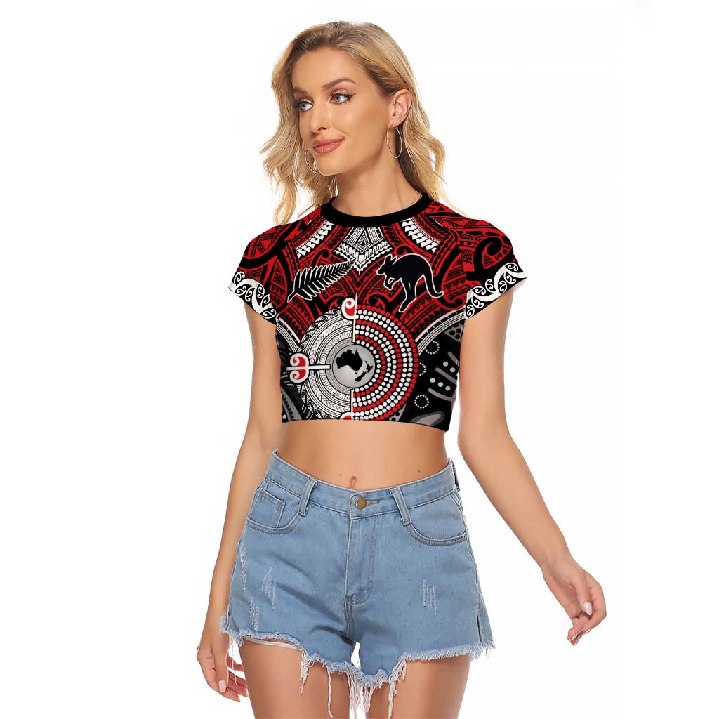 Aotearoa and Australia Raglan Cropped T Shirt New Zealand Honour The Treaty Ake!Ake!Ake!