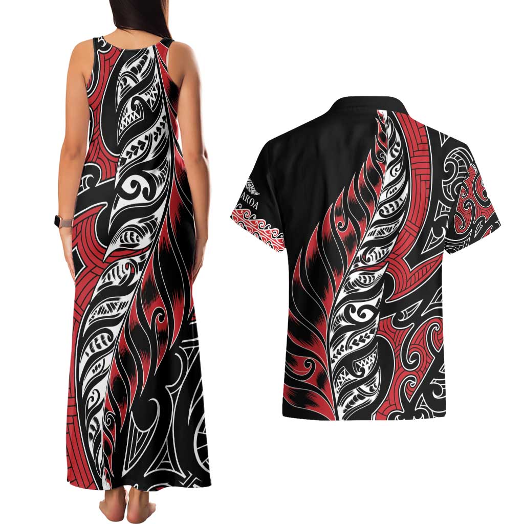 Koru Fern New Zealand Couples Matching Tank Maxi Dress and Hawaiian Shirt Maori Tribal Pattern